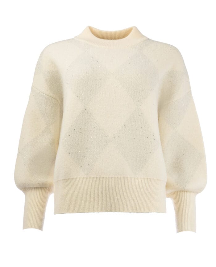 ICNK Trui Sigrid Lurex Argyle Creme